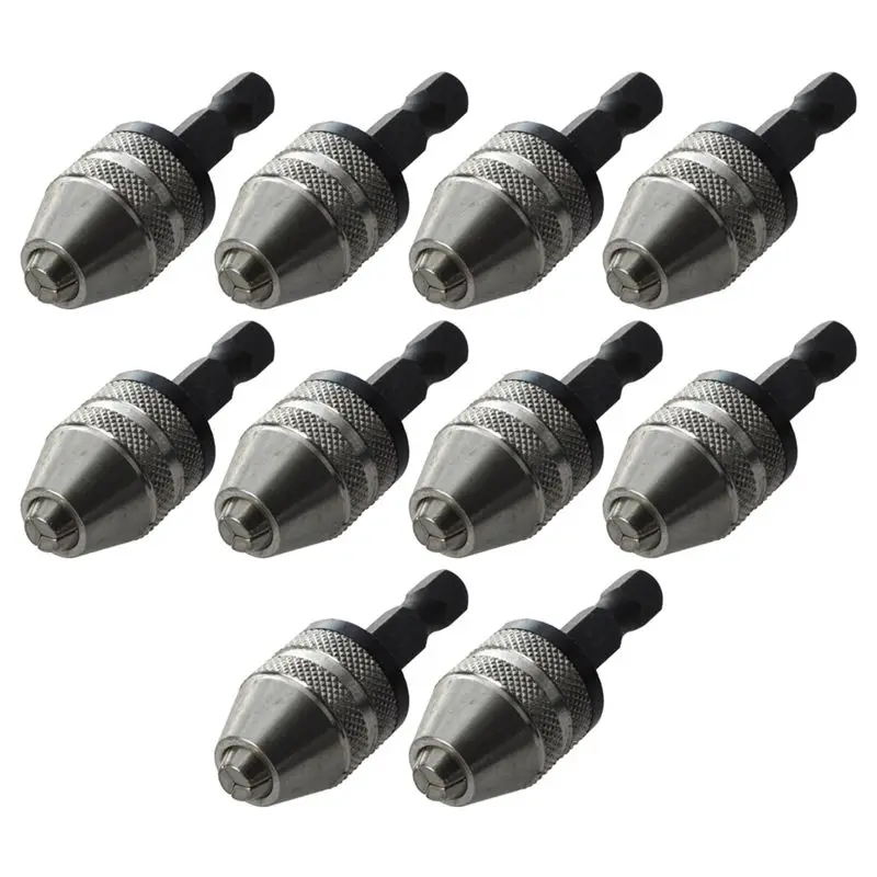 

LLCS-10X Silver+Black 6Mm Keyless Drill Bit Chuck Quick Change Adapter Converter Hex Shank