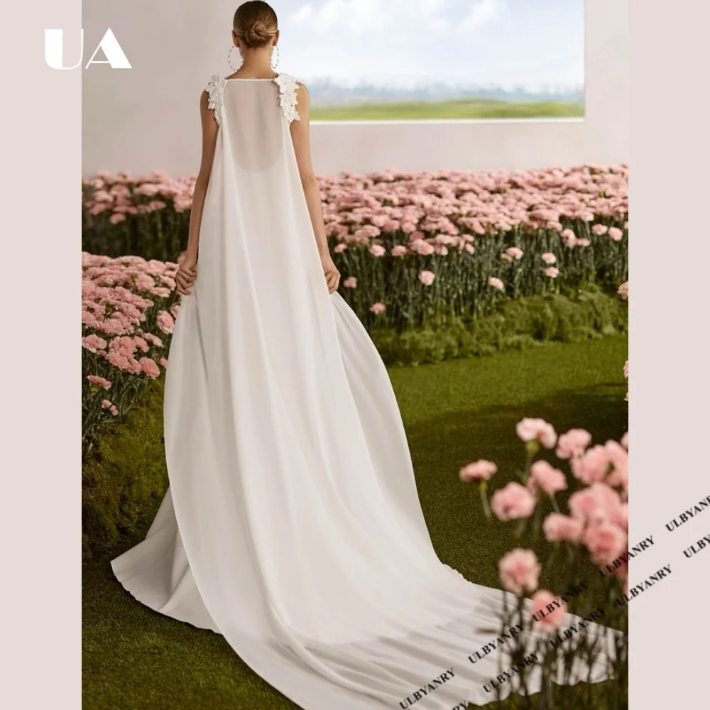 Elegant Square neck mermaid Wedding Dress Glamorous Backless Flower Strap Bridal Dress Customized Dress with Removable Overskirt