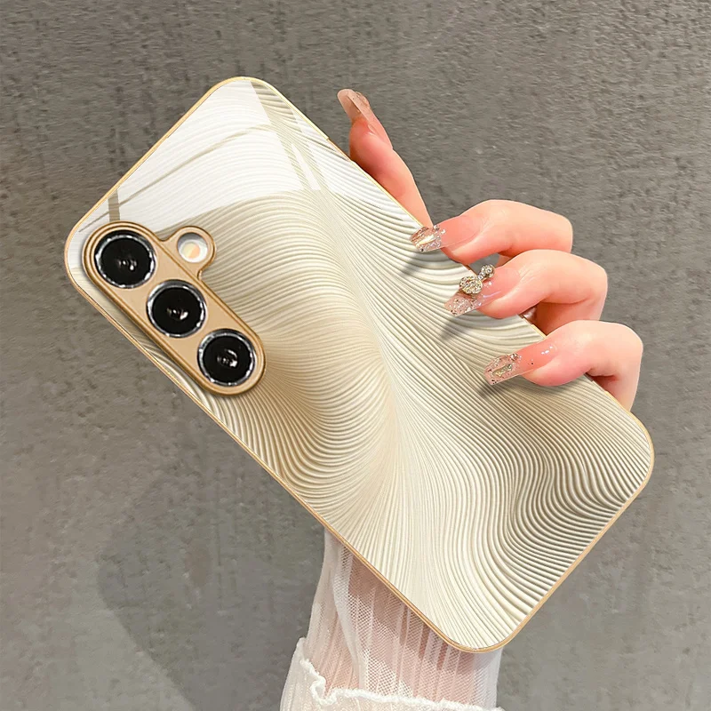 Minimalist gold texture design electroplated glass phone case for Samsung Galaxy S26 S25 S24 S23 S22 S20FE/Ultra/Plus drop Cover