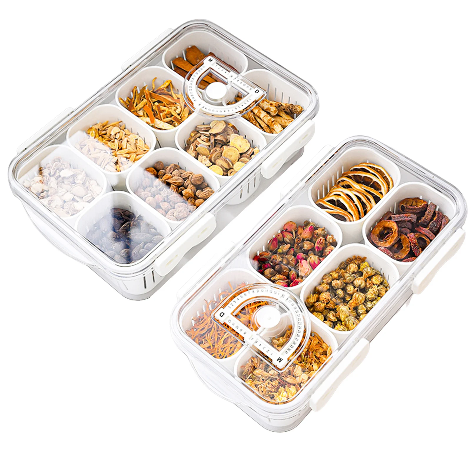 New Hot 8/6 Compartments Snackle Box Charcuterie Container Fruit Snack Fridge Organizer Suitable for Meal Prep Fruit