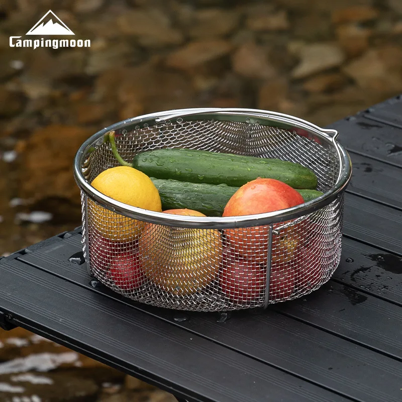 CAMPINGMOON CC-22 Outdoor Dali Water Basket 304 Stainless Steel Camping Folding Handle Vegetable Washing Basin Filter Basket