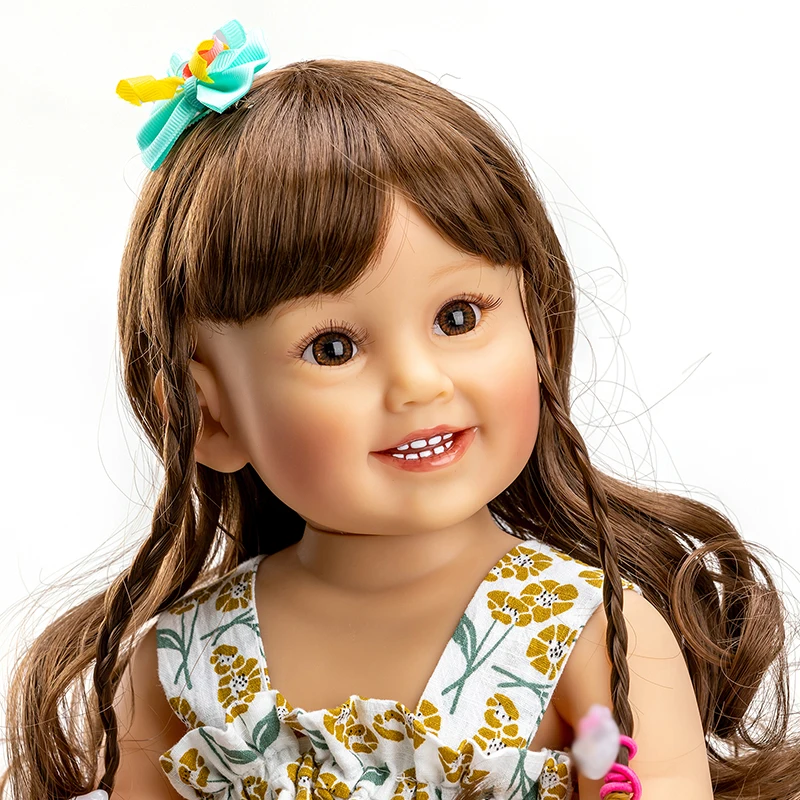 Lalka Reborn 55 cm, mała dziewczynka Cammi, uśmiechnięta, miękka silikonowa lalka dziecięca, malowana trójwymiarowo skóra z widocznymi żyłkami, zabawka do kąpieli dla dzieci.