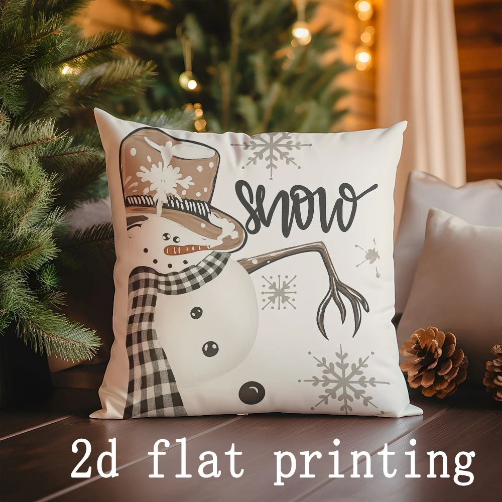 1 قطعة/4 قطعة-وسائد بطابع عيد الميلاد مع تصميمات رجل الثلج والشجرة، غطاء وسادة مربع، غطاء وسادة مزخرف للأريكة الحديثة #4