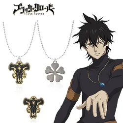 Anime Black Clover Necklace Asta Black Bull Sign Five-leaf Yuno Pendant Necklace for Women Men Cosplay Jewelry Gifts