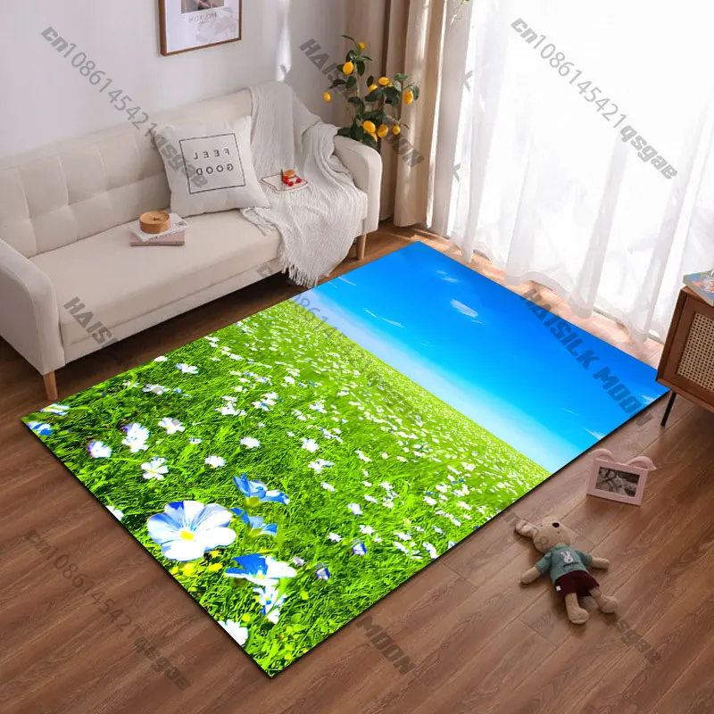 Nature field flowers blue sky carpet Yoga living room room decor children's crawling mat doormat area rug games mat