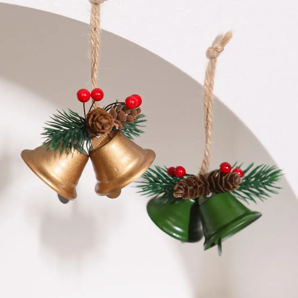 

Iron Christmas Bell Pendant Multi-color Double Horn Christmas Tree Pendants Berry Leaves Handcrafted Xmas Tree Decorations DIY