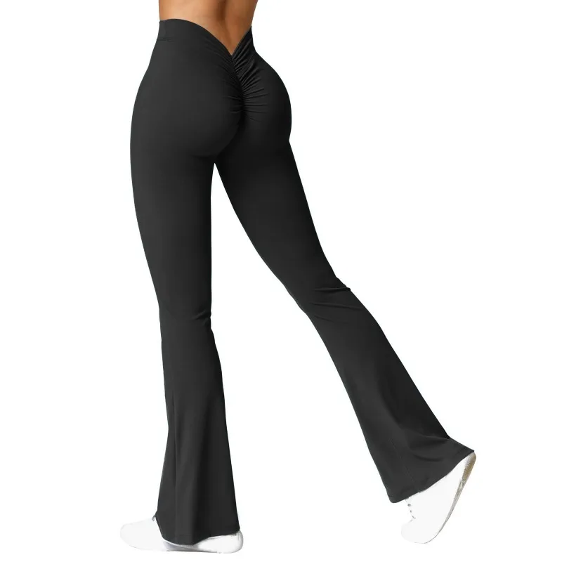 Fashion Micro Horn Leggings Women V-back Waist Sports Pants High Waist Push Up Butt Gym Pants Solid Slim Casual Leggings