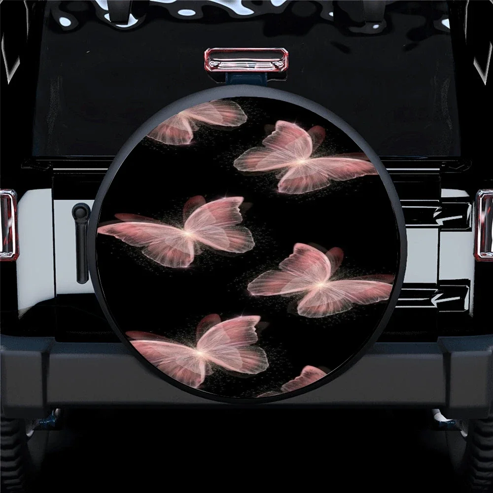 Butterfly Color Printing Pattern Spare Wheel Cover Waterproof Sun Protection Suitable For Any Vehicle Auto Accessories 14-17 In