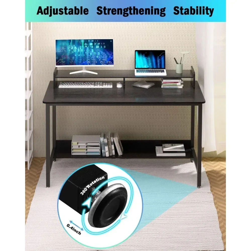 Computer Desk with Shelves, 43 Inch Gaming Writing Desk, Study PC Table Workstation with Storage for Home Office image 6