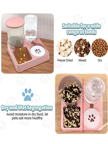 Automatic Cat Feeder Water Dispenser Set, 2 In 1 Tilted Automatic Pet Food And Water Feeder Gravity Food Feeder and Waterer