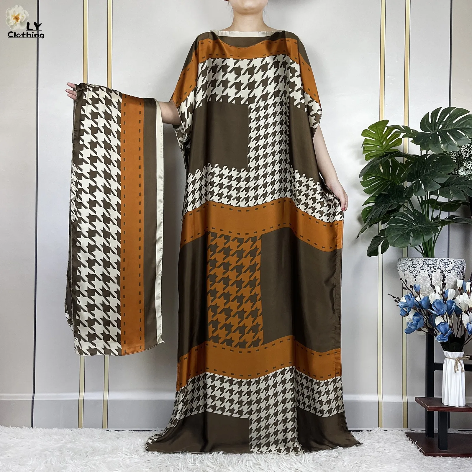 Vestido maxi abaya solto de manga curta feminino com lenço na cabeça, vestido de seda noturno de Dubai, moda verão, africano, novo, 2022