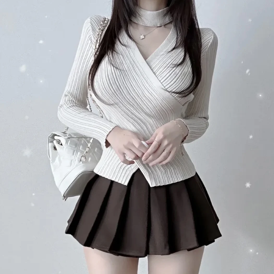 

Women's Cross V-Ne Knitted Sweater Chic Design Versatile Sexy Slimming Long Sve Hanging Ne Top Faionable Base Layer