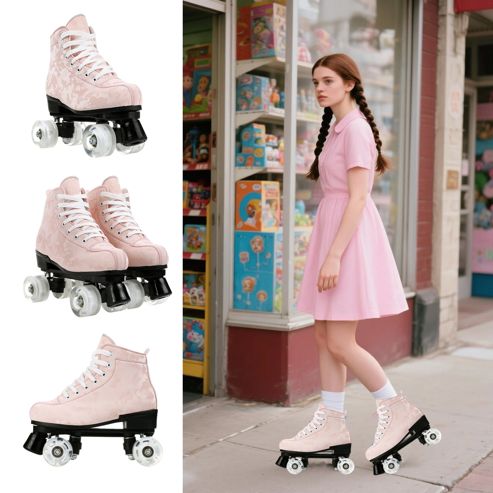 Size 37-45 Flashing Roller Skate Shoes Outdoor Sports Double Row Skates 4 Wheels Skating Rink Training Adult Quad Sneakers Gift