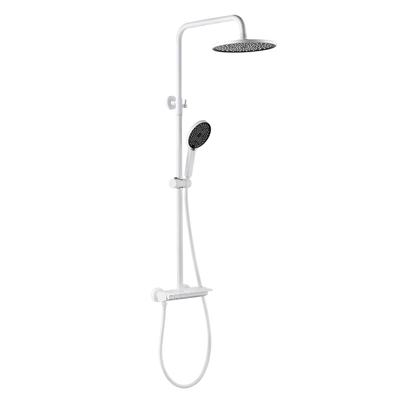 Kit de ducha de lluvia blanca con ducha de mano, grifo de ducha de montaje en pared, juego completo, sistema de ducha de baño