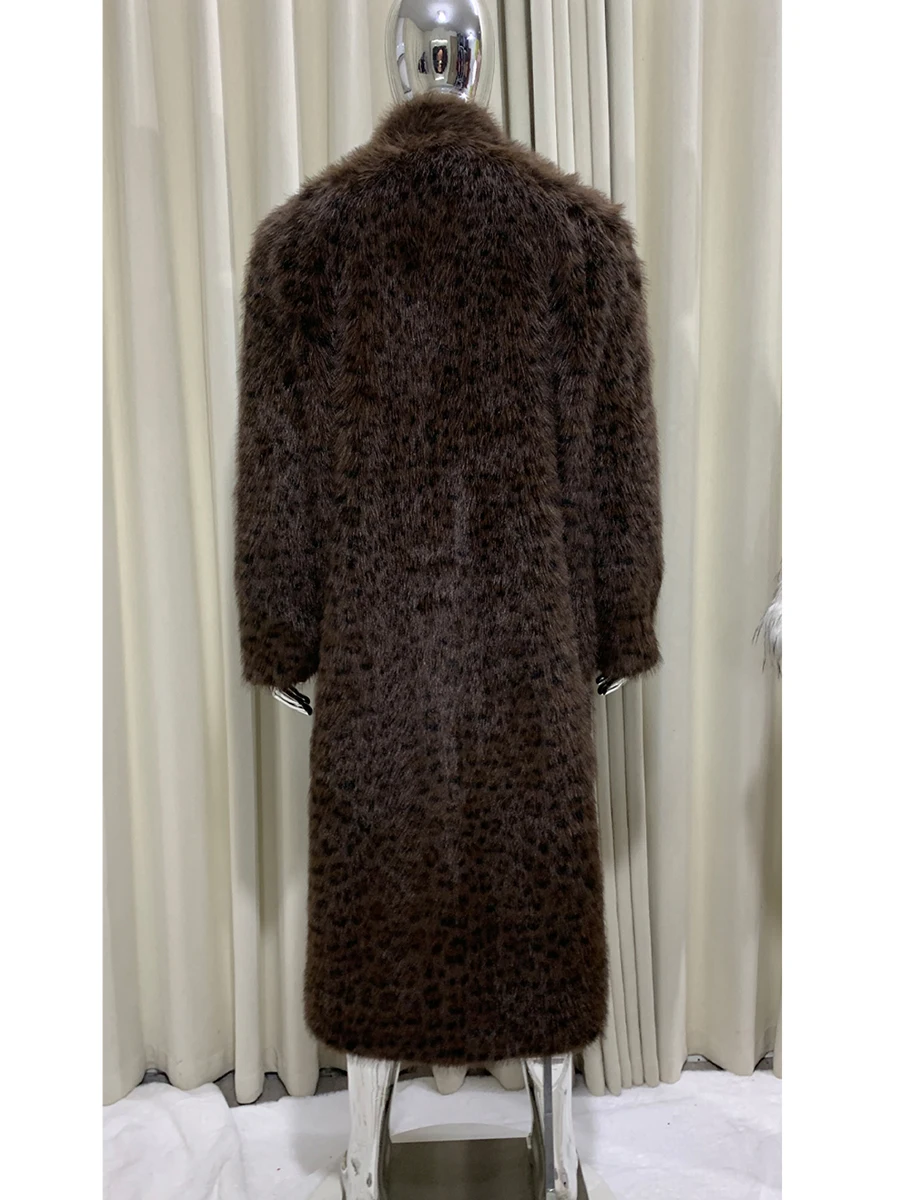 الخريف الشتاء طويل دافئ سميكة لينة رقيق الملونة ليوبارد طباعة فو الفراء معطف الرجال الفاخرة أنيقة شيك فروي معطف 2025