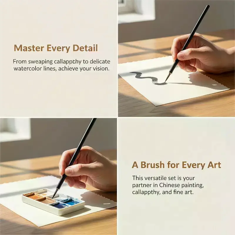 

3Pcs/set Chinese Calligraphy Brushes Hook Line Brush Set Fine Detail Paint Brushes For Watercolor Calligraphy Art Painting