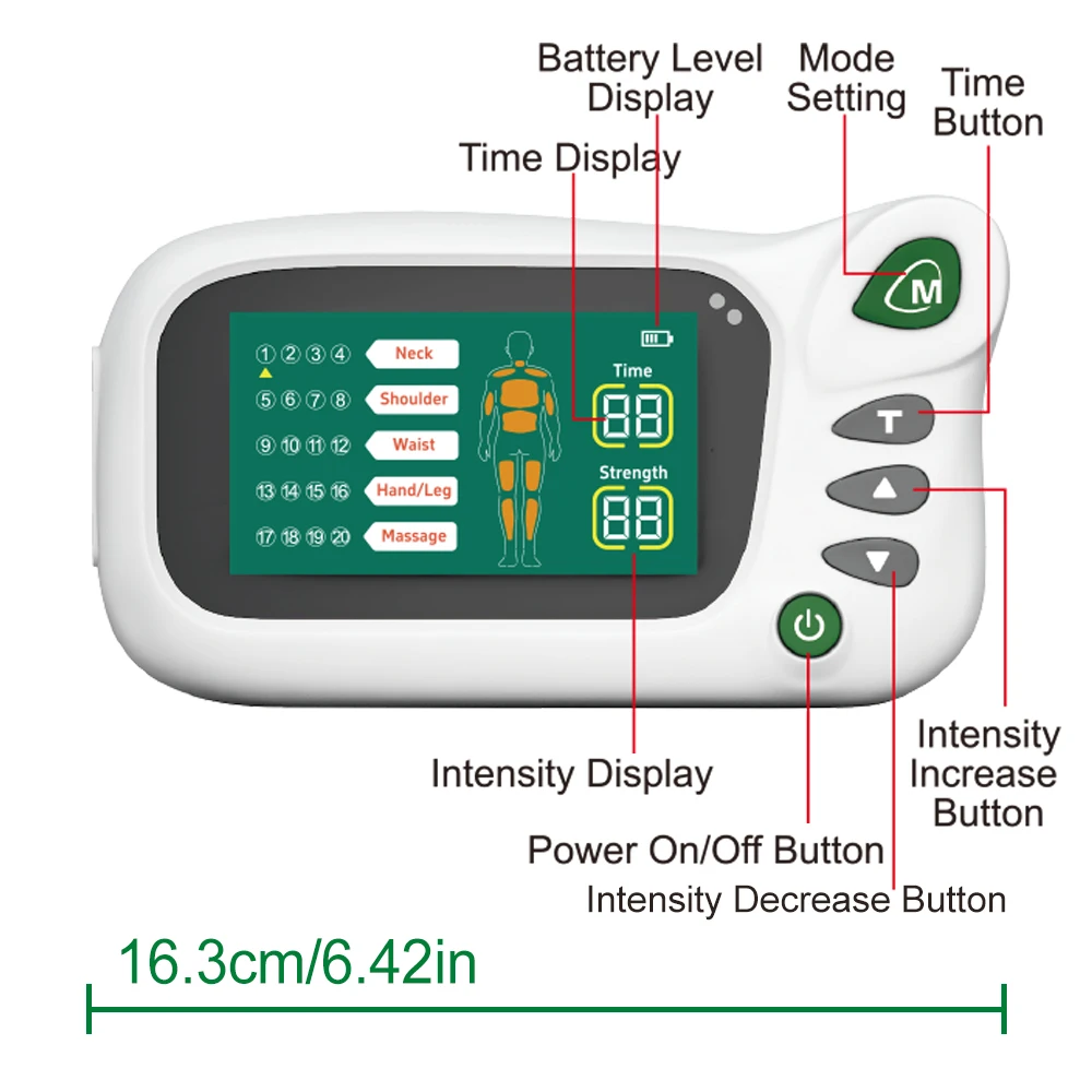 20 Modes EMS TENS Unit Electric Muscle Stimulator Portable for Rechargeable Pulse Massage and Acupuncture Body Relax Device