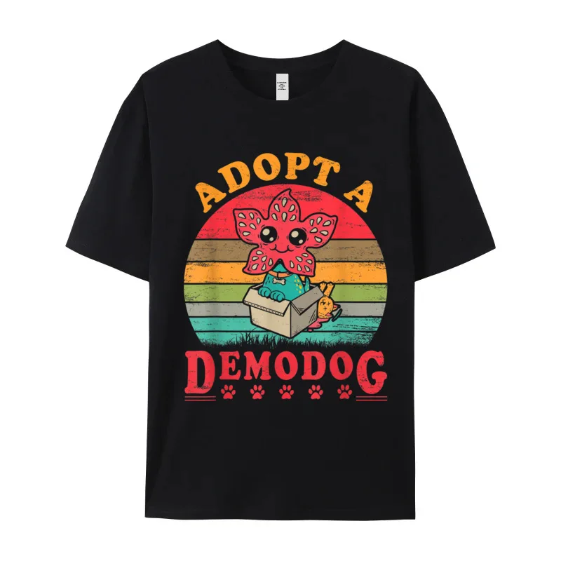 100% Cotton Adult Short Sleeve Adopt A Demodog Funny Dog T-Shirt Gift Idea Tops Tees Cute Slogan O-Neck Tops T Shirt