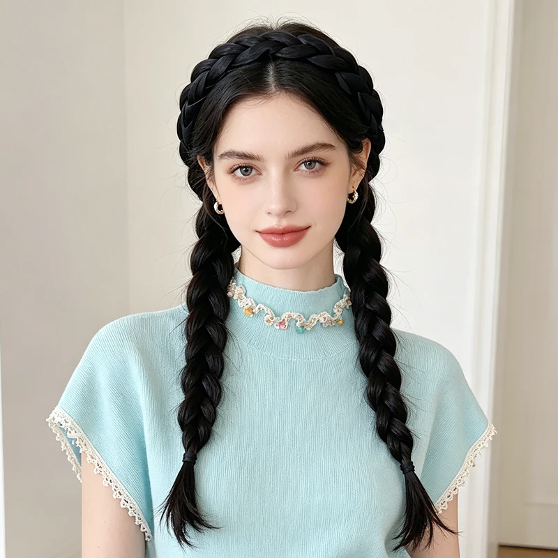 Synthetic Fiber Voluminous Braided Wig Headband – High Crease Style, All Day Comfort, Effortless Root Volume