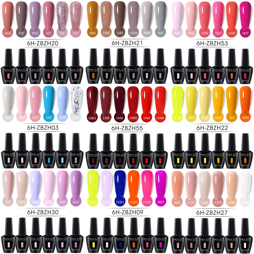 ชุดยาทาเล็บ NAILCO 6 สี ซีรีส์สีเขียวกลิตเตอร์ เจลกึ่งถาวร แบบไฮบริด ชุดทำเล็บแบบแช่ล้างออกได้ ใช้กับหลอดไฟยูวีและแอลอีดี สำหรับตกแต่งเล็บ พร้อมเบสโค้ทและท็อปโค้ท