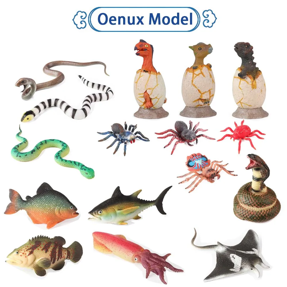 Oenux simulado inseto aranha mar animal peixe cobras dinossauro ovo modelos bonecas realistas borracha macia tpr colecionáveis brinquedos de brincadeira