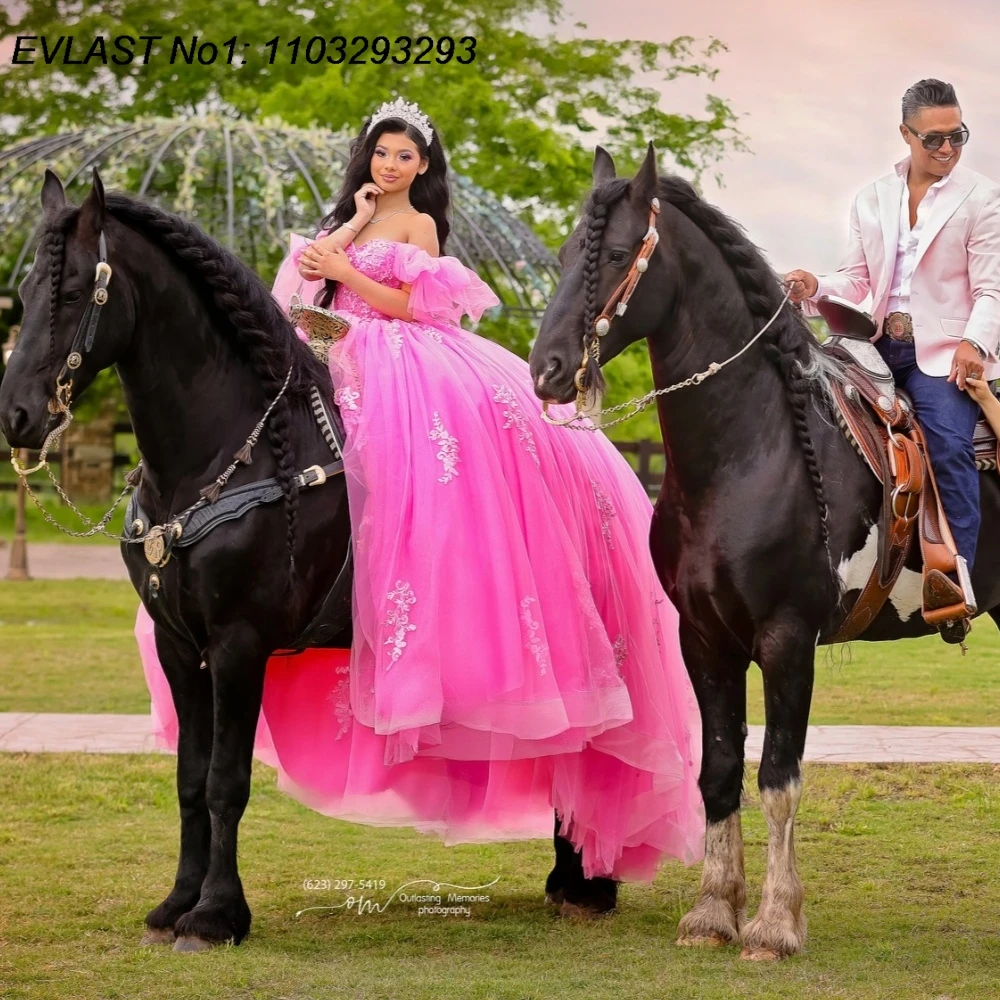 

EVLAST Customized Shiny Light Pink Quinceanera Dress Ball Gown Lace Applique Crystal Beaded Sweet 16 Vestidos De 15 Anos E1QN580