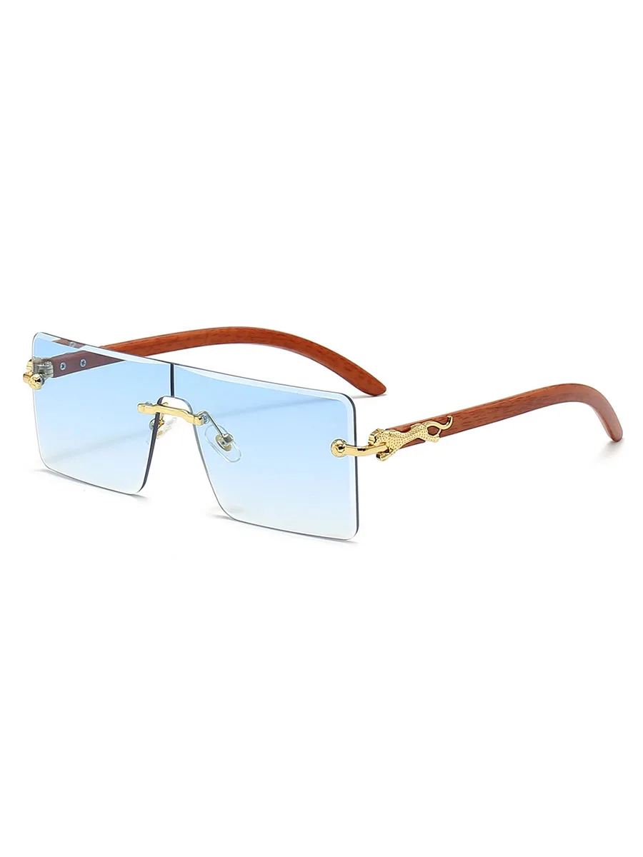 Retro einteilige quadratische Sonnenbrille rahmenloses Design Geparden Holzmaserung Beine Persönlichkeit Modetrend Sonnenbrille