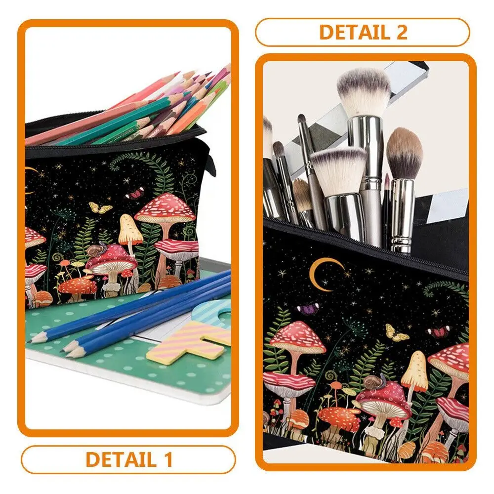 Portable Mushroom Print Cosmetic Bag Large Capacity Zipper Makeup Organizer Polyester Toiletry Bag view 2