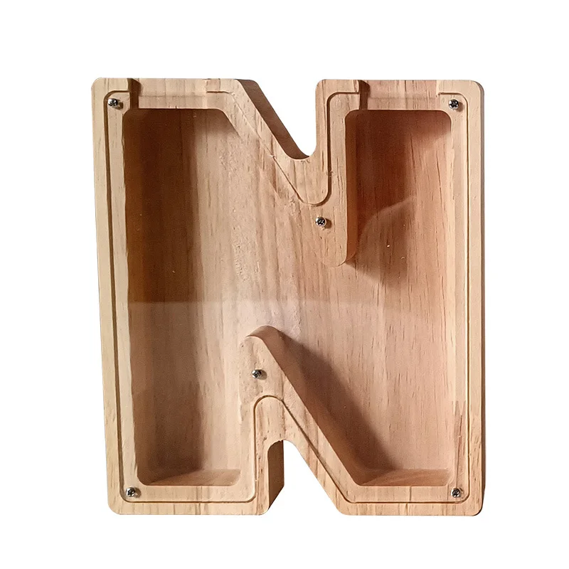 English Alphabet Piggy Bank Piggy Bank Wooden Transparent Holiday Gift Wooden Creative Piggy Bank