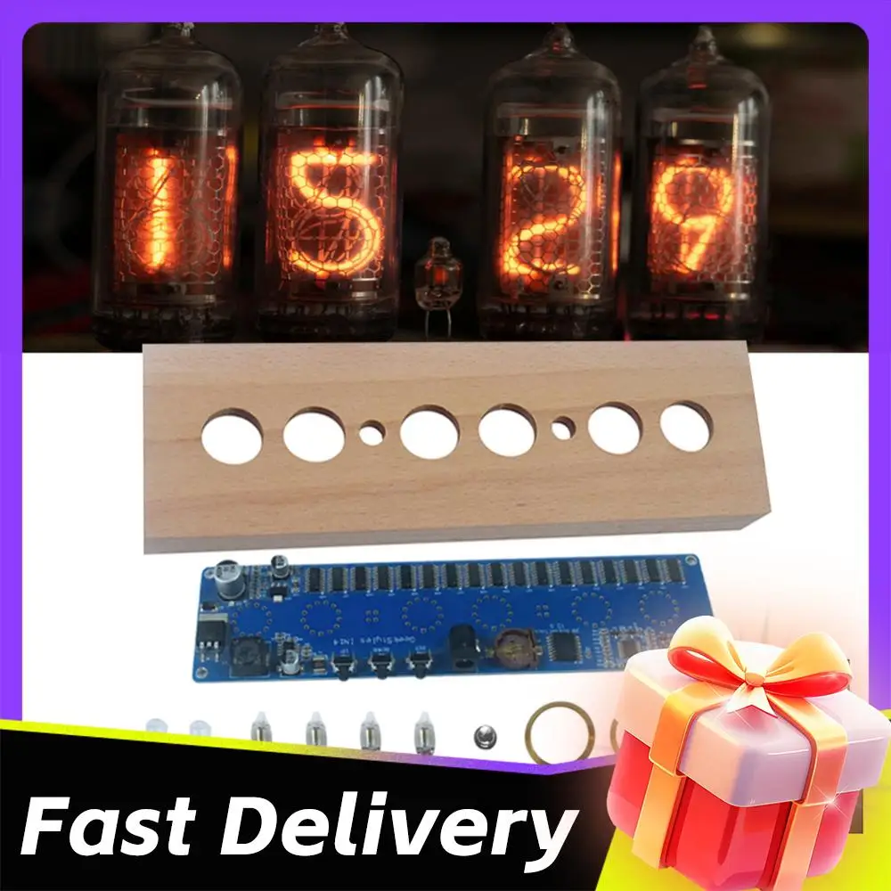 

Набор для сборки часов IN14 Glow Tube DIY: корпус из букового дерева, трубки Nixie IN14, цифровые LED-часы, детали для самостоятельной сборки, разноцветные, для экспериментов