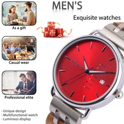 KityKiss Thin waterproof wood Watch Men's and Women's Quartz Week Date Clock alloy combined with wooden watch gift packaging