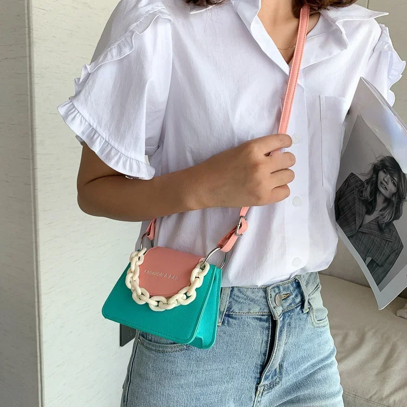 Summer Small Bag Women\'s Bag 2024 New Trendy Fashionable Contrast Color Single Shoulder CrossbodyBag Popular Mini Lipstick Bag