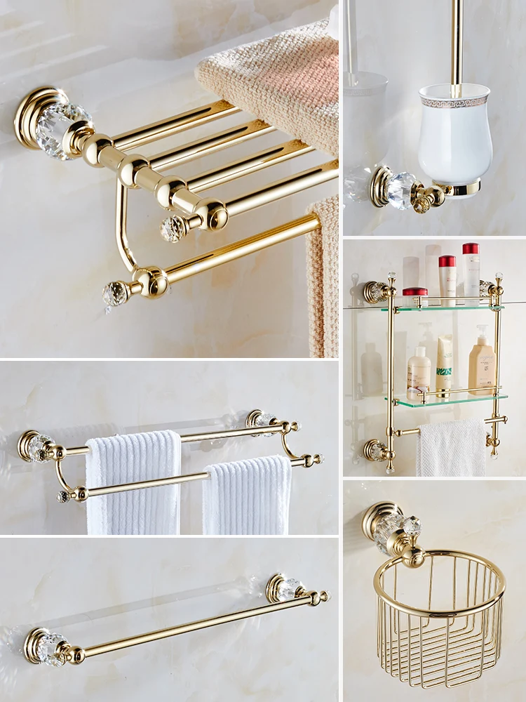 

Towel rack light luxury hardware pendant set toilet shelf crystal bathroom hanging