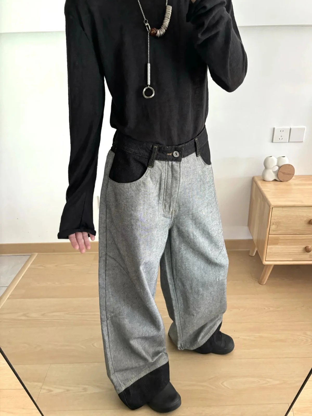 

Bla ey Men's Jeans Spring Autumn Loose American Retro Waed Wide Leg Pants Straight Cut Trousers for Teenagers Daily Wear