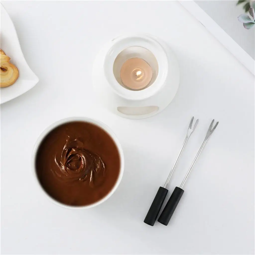 Ceramic Chocolate Fondue Mug with Candle Melter Mini Fondue Pot for Home Dessert Butter Heating
