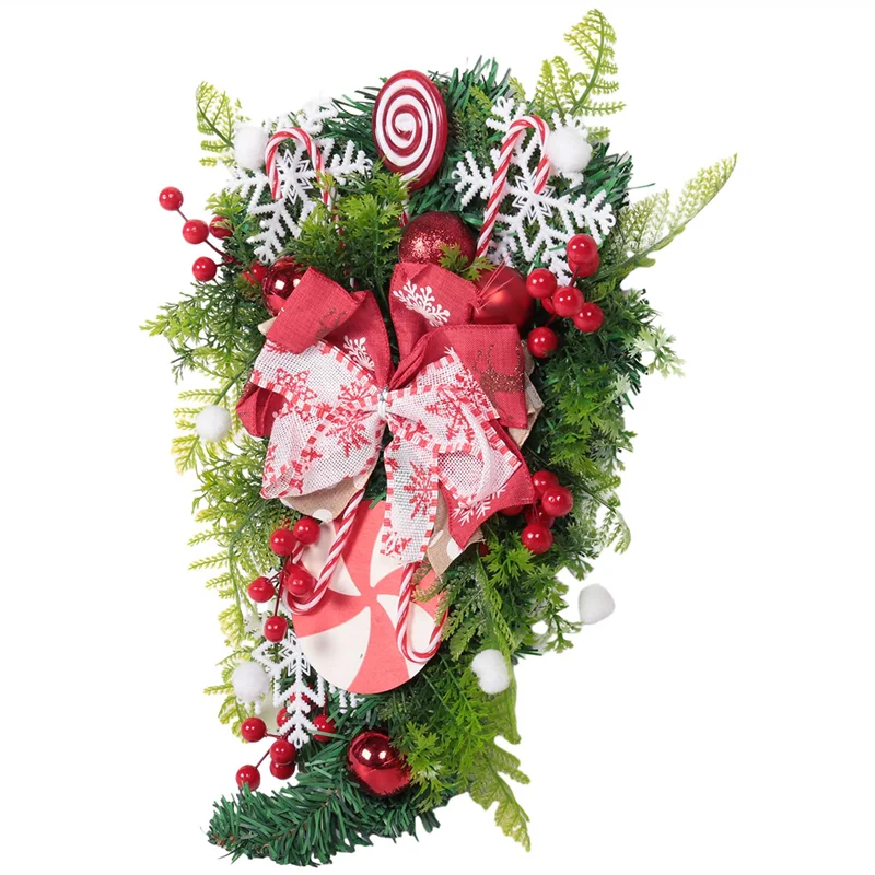 AA80-عيد الميلاد حلوى قصب إكليل للباب الأمامي عيد الميلاد درج زينة عيد الميلاد إكليل للديكور الداخلي 12X24 بوصة