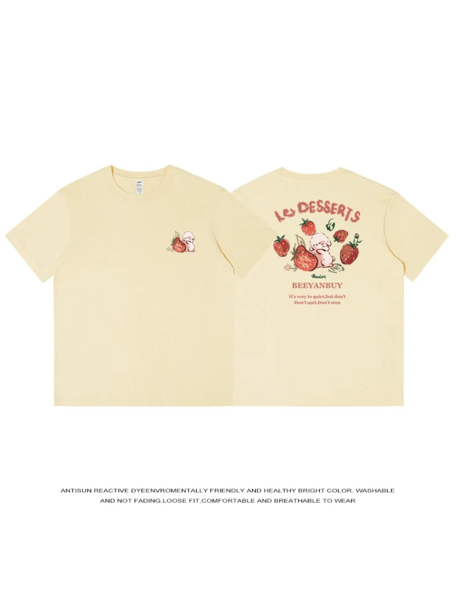2026 Summer 230g Cotton Women's Short-Sleeve T-Shirt Loose Crew Neck Printed Versatile Heavyweight Couple Top