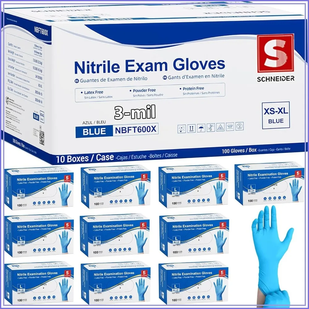 

Medical Nitrile Exam Gloves, Powder-Free, Latex-Free, Disposable for Healthcare, Cleaning & Food Prep