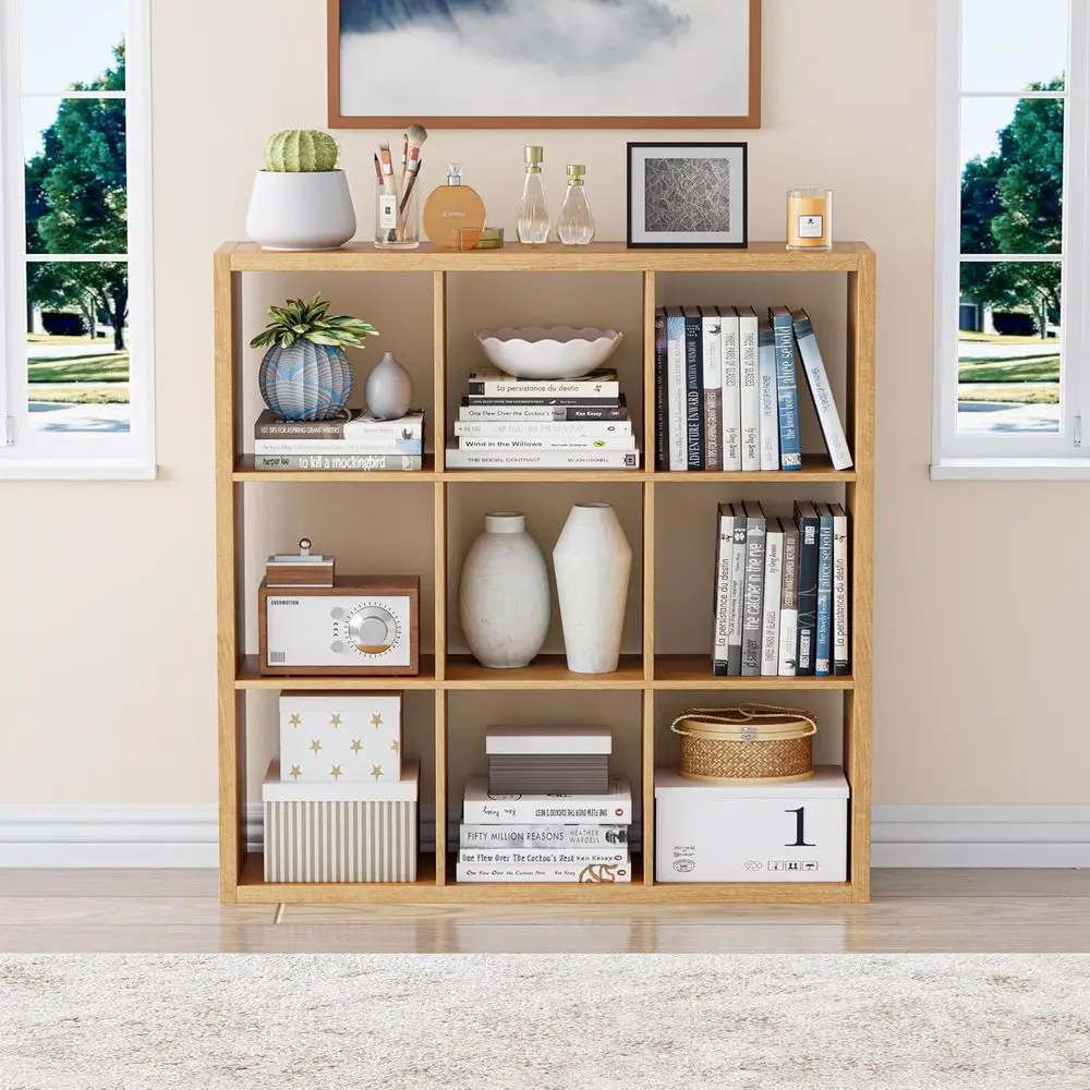 

11 Inch Open Back Wooden Cube Storage Organizer, Thickened Border, Ideal for Book Display in Living Room or Home Office (Natural