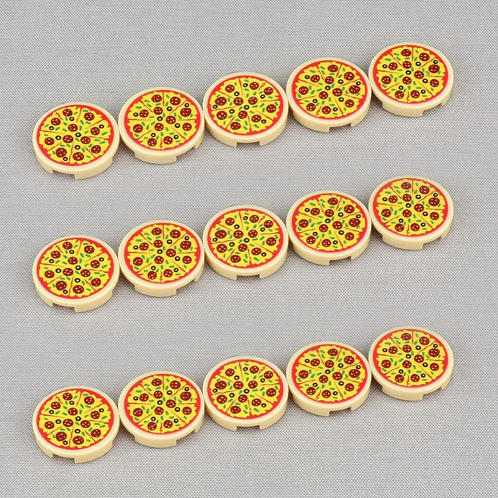 MOC 10PCS Printed 14769 2X2 Pizza Chocolate Strawberry Circles Pattern Building Blocks Donut Bricks Particle Toy Children Gifts