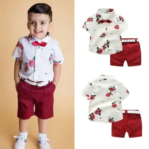 Summer Kids Boy Clothes Set Toddler T-shirt and Shorts Pants Gentleman Formal Suit 2Pcs Outfits Boys Clothing Set 1-7 T