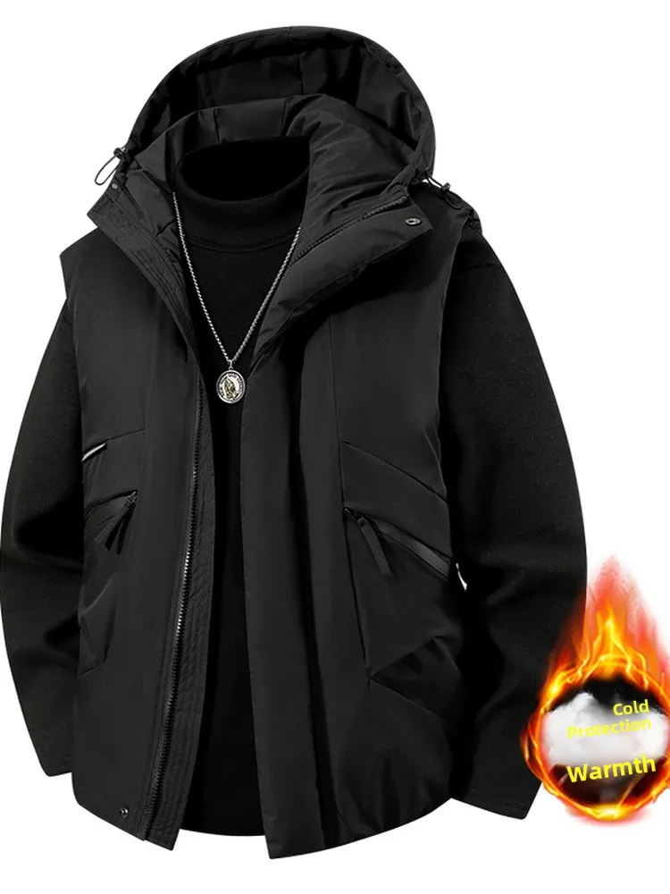 

Thiened Winter Cotton Vest Men's Loose Fit Svel Stand Collar Jaet Anti-Cold Outerwear Faionable Urban Sle