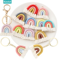 Kovict 1/5Pcs Boho Style Woven Cotton Rope Rainbow Tassels Pendants Rainbow Keychain DIY Keychain Handmade Gifts Accessories