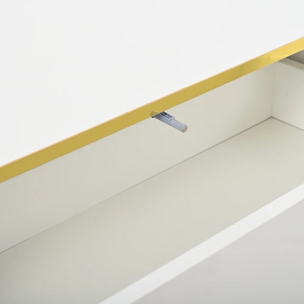 Moderner TV-Ständer mit 3 Schubladen, warmweißes Lowboard, goldener Rand, Wohnzimmer-Aufbewahrungsschrank – Detail 14