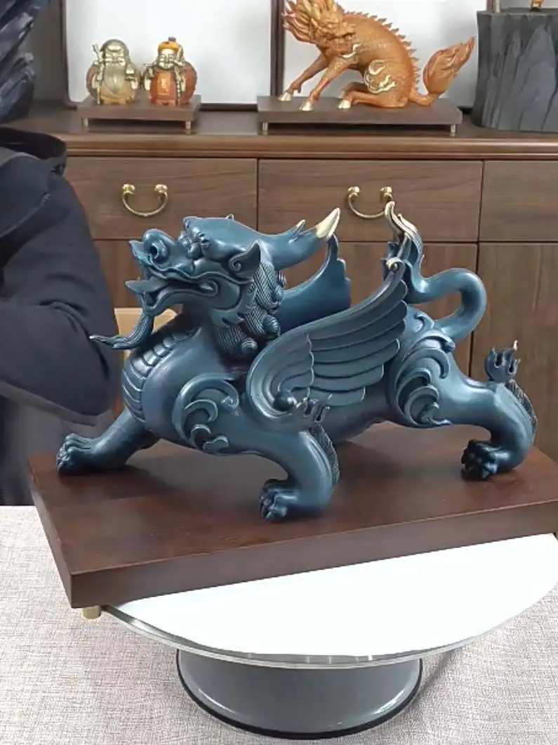 2023 NEW Limited edition TOP GOOD LUCK Recruit wealth Royal Dragon PI XIU mascot brass statue wood base HOME company business