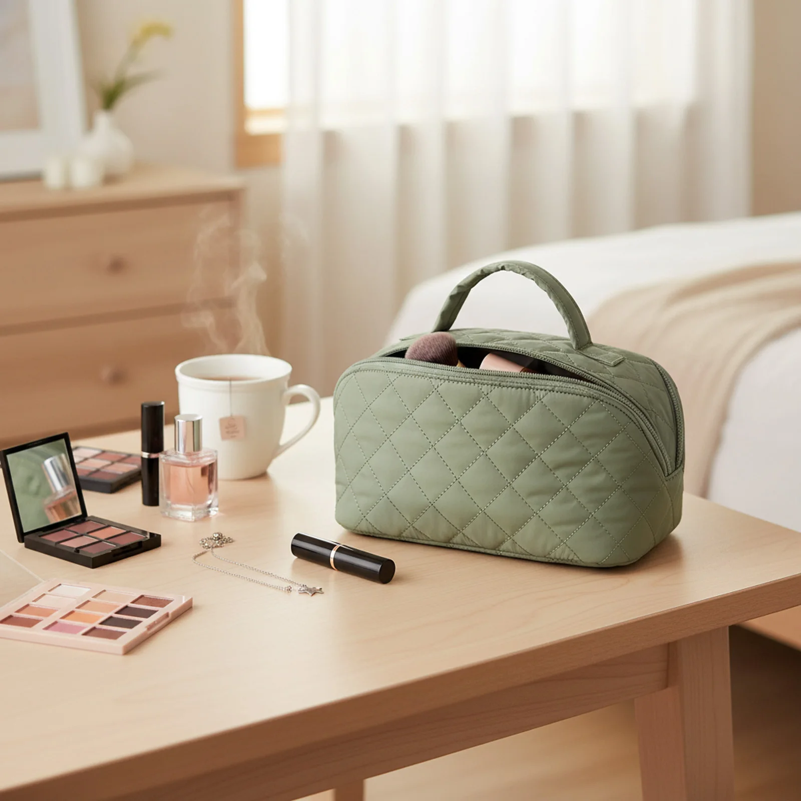 Large Capacity Portable Cosmetic Bag Waterproof Travel Toiletry Organizer with Handle for Women