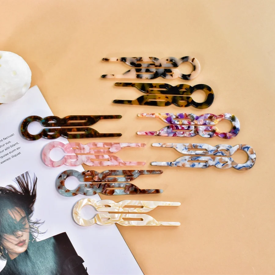 1PC Women's Multicolor Acetic Acid U-Pin Large Bun Hairpin New Chinese Hairpin Retro Elegant Bun Hair Tray Holiday Casual image 2