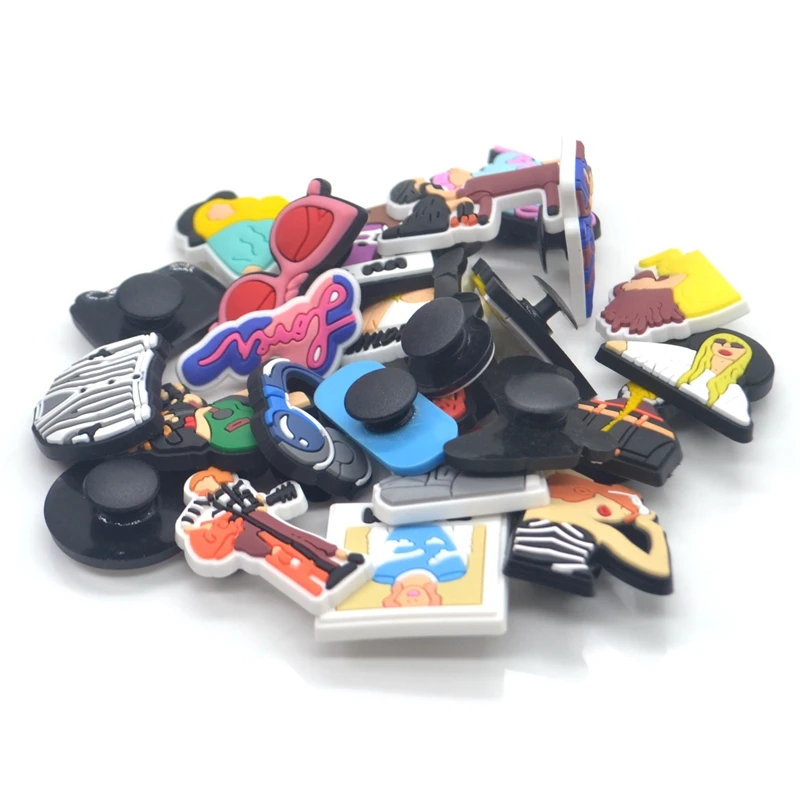 25pcs/lot Hole Slipper Accessories Pop Music Rock Hippie Superstar Fashion Silicone PVC Shoes Charms