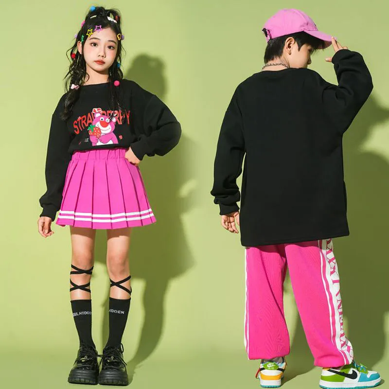 Hip Hop Clothing Kids Sweatshirt Tops Street Dance Outfits Mini Skirts Girls Cheerleading For Children Jazz Costumes Clothes Set