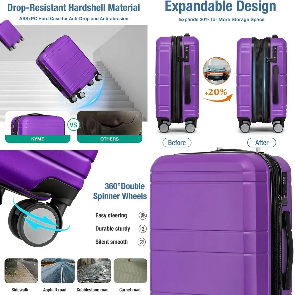 

Легкая ручная кладь в твердом корпусе фиолетового цвета 20, одобренная TSA, с колесами для мужчин и женщин